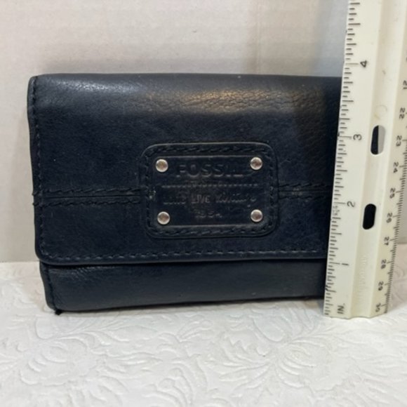 VTG FOSSIL Soft Black Cowhide Leather Trifold Stitched Wallet - Picture 11 of 16